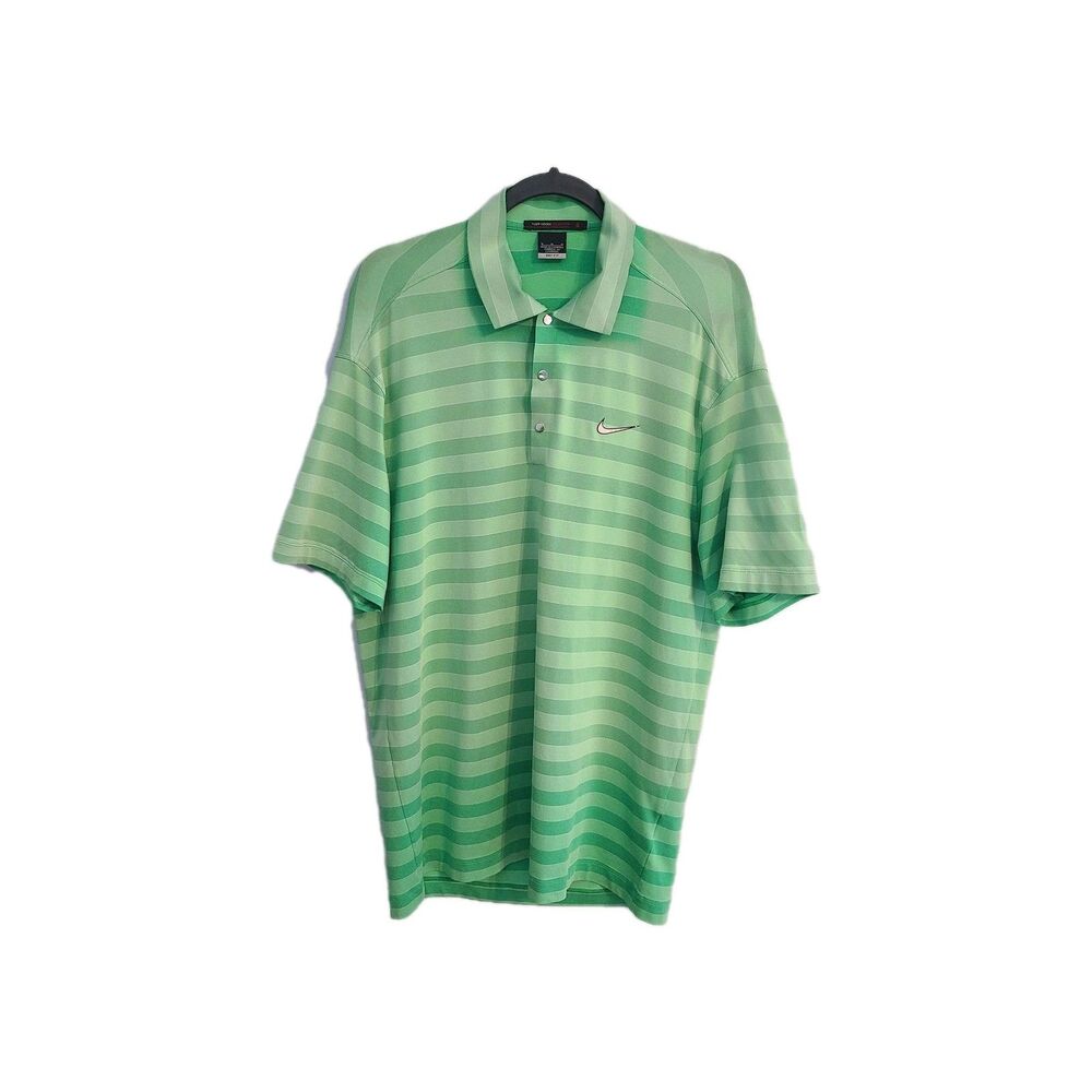 Nike Tiger Woods Golf Polo Shirt Mens M Green Ombre Stripe Dri-FIT Swoosh